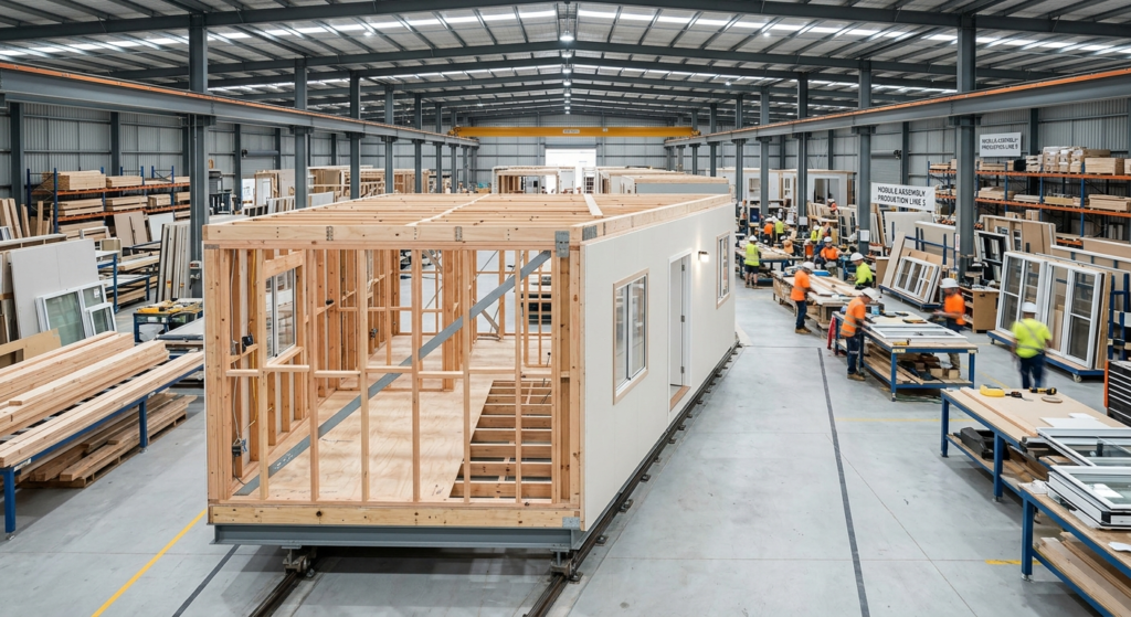 Modular granny flats perth being built off-site in a factory